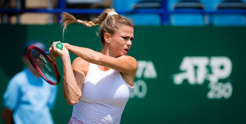Mandatory Credit: Photo by Rob Prange Shutterstock (12167449e) Camila Giorgi of Italy in action during her quarter-final match at the 2021 Viking International WTA, Tennis Damen 500 tennis tournament Viking International Championships, Day Six, Tennis, Eastbourne, East Sussex, UK - 24 June 2021 Viking International Championships, Day Six, Tennis, Eastbourne, East Sussex, UK - 24 June 2021 Copyright: xRobxPrange Shutterstockx 12167449e