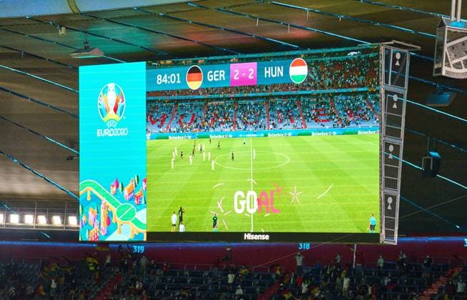 Screenboard shows 2-2 goal in the Group F match GERMANY - HUNGARY 2-2 at the football UEFA European Championships 2020 in Season 2020 2021 on June 23, 2021 in Munich, Germany.