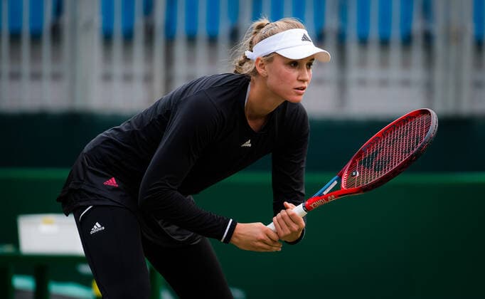 June 24, 2021, EASTBOURNE, GREAT BRITAIN: Elena Rybakina of Kazakhstan in action during the quarter-finals at the 2021 Viking International WTA, Tennis Damen 500 tennis tournament against Anastasija Sevastova of Latvia EASTBOURNE GREAT BRITAIN - ZUMAa181 20210624_zaa_a181_112 Copyright: xRobxPrangex