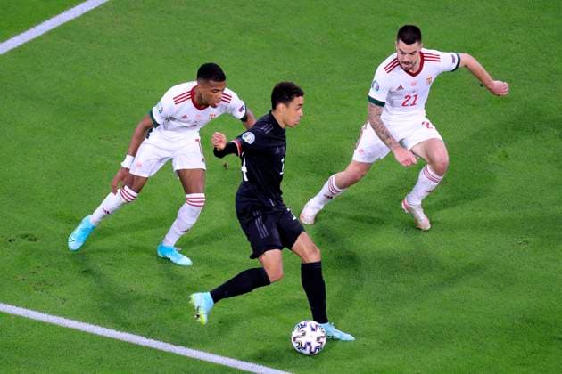 MUSIALA Jamal Team Germany with NEGO UEFA European Football Championship 2020 Preliminary Round Match Germany Hungary 2 2 on 23 June 2021 in Munich DFL REGULATIONS PROHIBIT ANY USE OF PHOTOGRAPHS as IMAGE SEQUENCES and or QUASI VIDEO