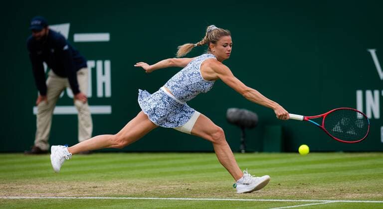Mandatory Credit: Photo by Rob Prange Shutterstock (12168975l) Camila Giorgi of Italy in action during her semi-final match at the 2021 Viking International WTA, Tennis Damen 500 tennis tournament Viking International Championships, Day Seven, Tennis, Eastbourne, East Sussex, UK - 25 June 2021 Viking International Championships, Day Seven, Tennis, Eastbourne, East Sussex, UK - 25 June 2021 Copyright: xRobxPrange Shutterstockx 12168975l