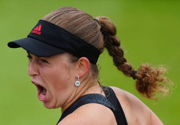 Mandatory Credit: Photo by Dave Shopland BPI Shutterstock (12168980ba) Latvia s Jelena Ostapenko celebrates a break of serve Viking International Championships, Day Seven, Tennis, Eastbourne, East Sussex, UK - 25 June 2021 Viking International Championships, Day Seven, Tennis, Eastbourne, East Sussex, UK - 25 June 2021 Copyright: xDavexShopland BPI Shutterstockx 12168980ba
