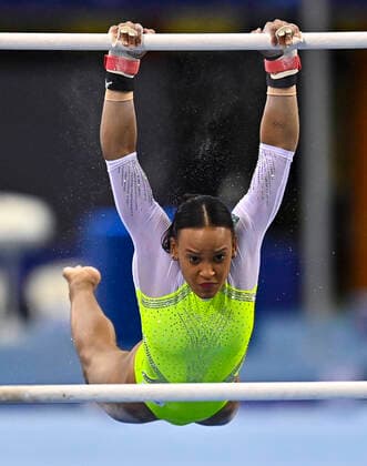 (210626) -- DOHA, June 26, 2021 -- Rebeca Andrade of Brazil competes during the Women s Uneven Bars Final at the 13th FIG Artistic Gymnastics World Cup in Doha, capital of Qatar, on June 25, 2021. (Photo by Xinhua) (SP)QATAR-DOHA-GYMNASTICS-WORLD CUP Nikku 