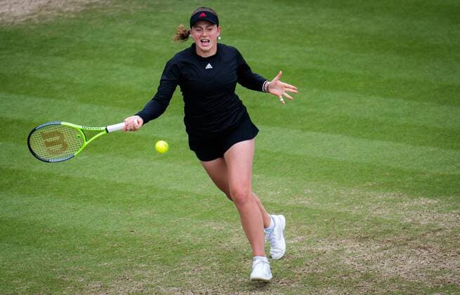 Mandatory Credit: Photo by Rob Prange Shutterstock (12168976ab) Jelena Ostapenko of Latvia in action during the final of the 2021 Viking International WTA, Tennis Damen 500 tennis tournament Viking International Championships, Day Eight, Tennis, Eastbourne, East Sussex, UK - 26 June 2021 Viking International Championships, Day Eight, Tennis, Eastbourne, East Sussex, UK - 26 June 2021  Copyright: xRobxPrange Shutterstockx 12168976ab