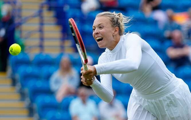 Mandatory Credit: Photo by Dave Shopland BPI Shutterstock (12168982av) Runner Up Anett Kontaveit in Action Viking International Championships, Day Eight, Tennis, Eastbourne, East Sussex, UK - 26 June 2021 Viking International Championships, Day Eight, Tennis, Eastbourne, East Sussex, UK - 26 June 2021  Copyright: xDavexShopland BPI Shutterstockx 12168982av