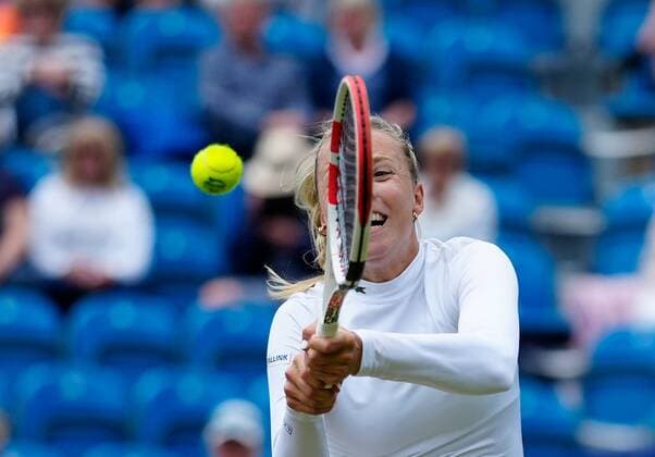 Mandatory Credit: Photo by Dave Shopland BPI Shutterstock (12168982az) Runner Up Anett Kontaveit in Action Viking International Championships, Day Eight, Tennis, Eastbourne, East Sussex, UK - 26 June 2021 Viking International Championships, Day Eight, Tennis, Eastbourne, East Sussex, UK - 26 June 2021  Copyright: xDavexShopland BPI Shutterstockx 12168982az