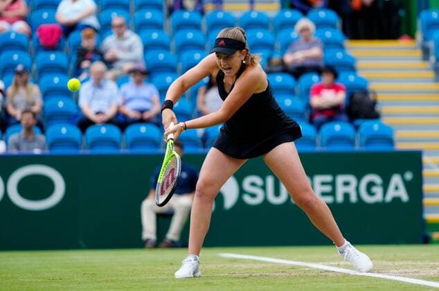 Mandatory Credit: Photo by Dave Shopland BPI Shutterstock (12168982cf) Championship winner Latvia s Jelena Ostapenko in action Viking International Championships, Day Eight, Tennis, Eastbourne, East Sussex, UK - 26 June 2021 Viking International Championships, Day Eight, Tennis, Eastbourne, East Sussex, UK - 26 June 2021  Copyright: xDavexShopland BPI Shutterstockx 12168982cf