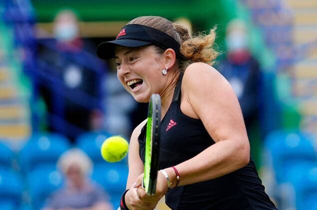 Mandatory Credit: Photo by Dave Shopland BPI Shutterstock (12168982bu) Championship winner Latvia s Jelena Ostapenko in action Viking International Championships, Day Eight, Tennis, Eastbourne, East Sussex, UK - 26 June 2021 Viking International Championships, Day Eight, Tennis, Eastbourne, East Sussex, UK - 26 June 2021  Copyright: xDavexShopland BPI Shutterstockx 12168982bu