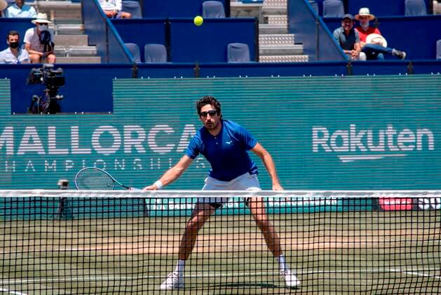 Italian tennis player Simone Bolelli in action with partner, New Zealander Marcus Danielli (not pictured), against Italian tennis player Simone Bolelli (not pictured) and Argentine Maximo Gonzalez (not pictured) during the doubles final match of the Mallorca Championschip ATP, Tennis Herren held in Santa Ponca, Majorca, Spain, 26 June 2021. Mallorca Championschip ATP !ACHTUNG: NUR REDAKTIONELLE NUTZUNG!  Copyright: xATIENZAx GRAF8645 20210626-de505da88323c8c418d7ed2ff546b8cf19b24e9b