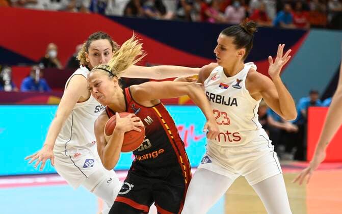 VALENCIA, SPAIN - JUNE 26: pictured during FIBA Women s Eurobasket match between Belgium and Serbia semi finals on june 26, 2021 in Valencia ,Spain 26 06 2021 BASKET BALL FEMININ : Belgique vs Serbie - FIBA Women s Eurobasket - 1 2 - Valence - 26 06 2021 PhotoNews Panoramic 