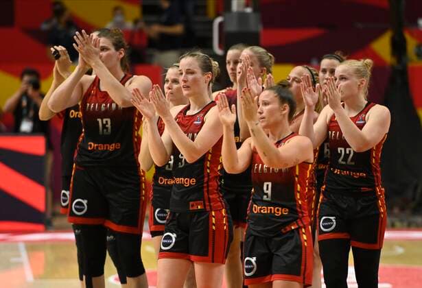 VALENCIA, SPAIN - JUNE 26: Kim Mestdagh of Belgium and tealmmates looks dejected pictured during FIBA Women s Eurobasket match between Belgium and Serbia semi finals on june 26, 2021 in Valencia ,Spain 26 06 2021 BASKET BALL FEMININ : Belgique vs Serbie - FIBA Women s Eurobasket - 1 2 - Valence - 26 06 2021 PhotoNews Panoramic 