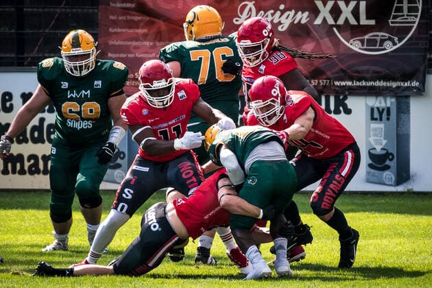 GFL German Football League Potsdam Royals vs Cologne Crocodiles 26 06 2021 GFL, Potsdam Royals Cologne Crocodiles Karl Liebknecht Stadion Potsdam, 26 06 2021 Copyright: xBEAUTIFULxSPORTS NicolxMarschallx