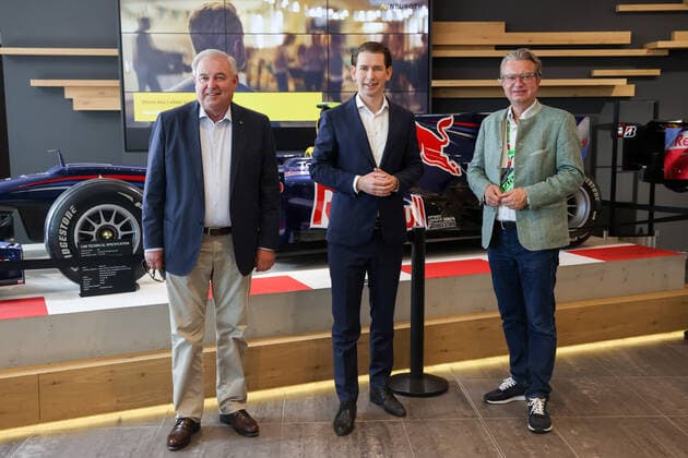 Formula 1 - GP of Styria 2021 SPIELBERG,AUSTRIA,27.JUN.21 - MOTORSPORTS, FORMULA 1 - Grand Prix of Styria, Red Bull Ring. Image shows governor Hermann Schuetzenhoefer (Styria), chancellor Sebastian Kurz (Austria) and Christopher Drexler (Styria).  GEPAxpictures xChristianxWalgram