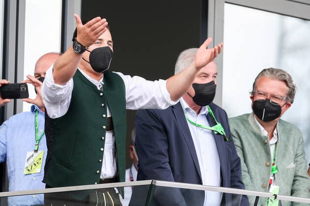 Formula 1 - GP of Styria 2021 SPIELBERG,AUSTRIA,27.JUN.21 - MOTORSPORTS, FORMULA 1 - Grand Prix of Styria, Red Bull Ring. Image shows Andreas Gabalier, governor Hermann Schuetzenhoefer and Christopher Drexler (Styria).  GEPAxpictures xChristianxWalgram