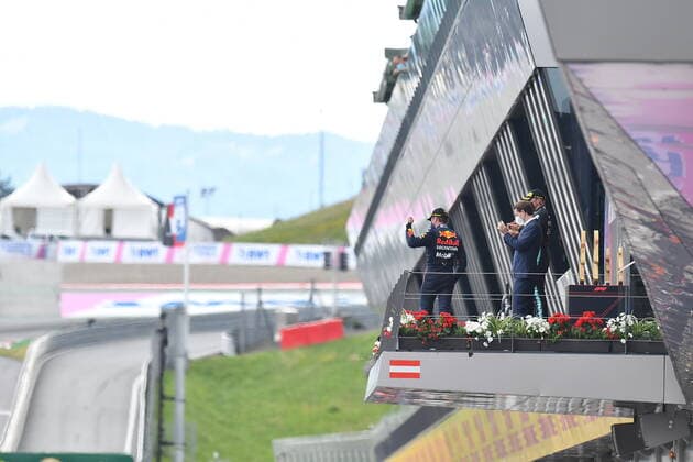 Formula 1 BWT Grand Prix of Styria 2021 27 06 2021, Red Bull Ring , Spielberg, Formula 1 BWT Grand Prix of Styria 2021 , in the picture Chancellor Sebastian Kurz from Austria, Max Verstappen NEL 33 , Red Bull Racing Honda nordphotoxGmbHx xBratic nph00250