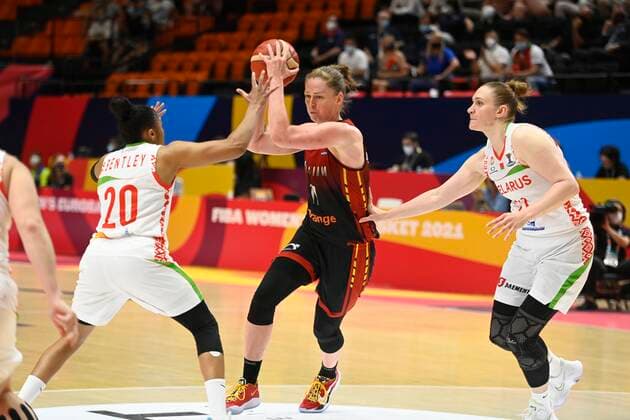 VALENCIA, SPAIN - JUNE 27: Emma Meesseman of Belgium pictured during FIBA Women s Eurobasket match between Belgium and Belarus on june 27, 2021 in Valencia ,Spain 27 06 2021 BASKET BALL FEMININ : Belgique vs Bielorussie - FIBA Women s Eurobasket - Petite finale - Valence - 27 06 2021 PhotoNews Panoramic 