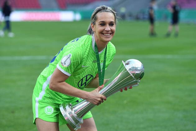 Football DFB Cup Womens Final Eintracht Frankfurt VfL Wolfsburg on 30 05 2021 at RheinEnergieStadion in Cologne Lena Goeßling Wolfsburg with the DFB Cup DFB regulations prohibit any use of photographs as image sequences and or quasi video xRx