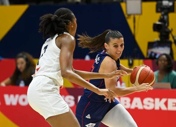 VALENCIA, SPAIN - JUNE 27: Ans Dabovic of Serbia and Endene Miyen of France pictured during finale of FIBA Women s Eurobasket match between France and Serbia on june 27, 2021 in Valencia, Spain 27 06 2021 BASKET BALL FEMININ : France vs Serbie - FIBA Women s Eurobasket - Finale - Valence - 27 06 2021 PhotoNews Panoramic 