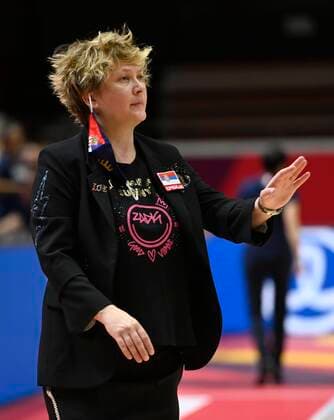 VALENCIA, SPAIN - JUNE 27: Marina Maljkovi head coach of Serbia pictured during finale of FIBA Women s Eurobasket match between France and Serbia on june 27, 2021 in Valencia, Spain 27 06 2021 BASKET BALL FEMININ : France vs Serbie - FIBA Women s Eurobasket - Finale - Valence - 27 06 2021 PhotoNews Panoramic 