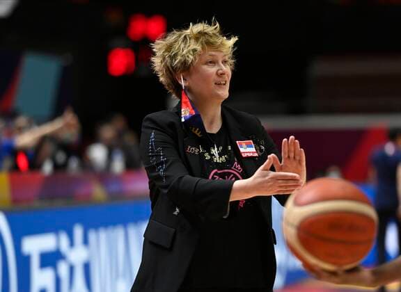 VALENCIA, SPAIN - JUNE 27: Marina Maljkovi head coach of Serbia pictured during finale of FIBA Women s Eurobasket match between France and Serbia on june 27, 2021 in Valencia, Spain 27 06 2021 BASKET BALL FEMININ : France vs Serbie - FIBA Women s Eurobasket - Finale - Valence - 27 06 2021 PhotoNews Panoramic 