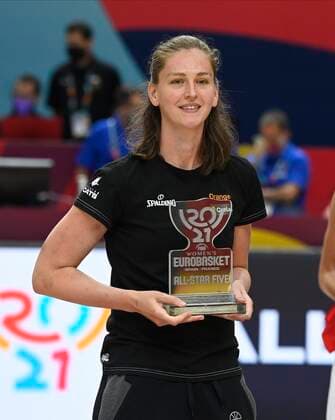 VALENCIA, SPAIN - JUNE 27: Emma Meesseman of Belgium is on the top five team of the tournament pictured during finale of FIBA Women s Eurobasket match between France and Serbia on june 27, 2021 in Valencia, Spain 27 06 2021 BASKET BALL FEMININ : France vs Serbie - FIBA Women s Eurobasket - Finale - Valence - 27 06 2021 PhotoNews Panoramic 