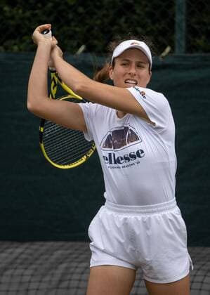 Mandatory Credit: Photo by AELTC Shutterstock (12172322p) Johanna Konta (GBR) in action during a practice session on the Aorangi Practice Courts ahead of The Championships 2021 Wimbledon Tennis Championships, Preparations, The All England Lawn Tennis and Croquet Club, London, UK - 27 Jun 2021 Editorial Use Only Wimbledon Tennis Championships, Preparations, The All England Lawn Tennis and Croquet Club, London, UK - 27 Jun 2021 Editorial Use Only  Copyright: xAELTC Shutterstockx 12172322p