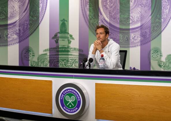 Mandatory Credit: Photo by AELTC Shutterstock (12172322ac) Daniil Medvedev (RUS) attends a press conference, PK, Pressekonferenz in the Main Interview Room ahead of The Championships 2021 Wimbledon Tennis Championships, Preparations, The All England Lawn Tennis and Croquet Club, London, UK - 27 Jun 2021 Editorial Use Only Wimbledon Tennis Championships, Preparations, The All England Lawn Tennis and Croquet Club, London, UK - 27 Jun 2021 Editorial Use Only Copyright: xAELTC Shutterstockx 12172322ac