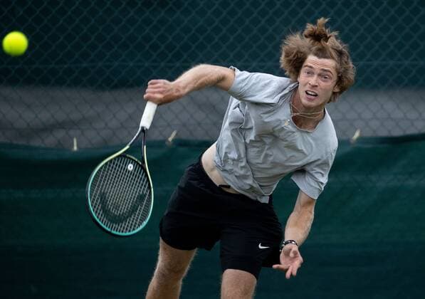 Mandatory Credit: Photo by AELTC Shutterstock (12172322ae) Andrey Rublev (RUS) on the Aorangi Practice Courts ahead of The Championships 2021 Wimbledon Tennis Championships, Preparations, The All England Lawn Tennis and Croquet Club, London, UK - 27 Jun 2021 Editorial Use Only Wimbledon Tennis Championships, Preparations, The All England Lawn Tennis and Croquet Club, London, UK - 27 Jun 2021 Editorial Use Only  Copyright: xAELTC Shutterstockx 12172322ae