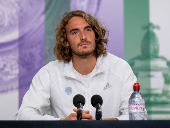 Mandatory Credit: Photo by AELTC Shutterstock (12172322w) Stefanos Tsitsipas (GRE) attends a press conference, PK, Pressekonferenz in the Main Interview Room ahead of The Championships 2021 Wimbledon Tennis Championships, Preparations, The All England Lawn Tennis and Croquet Club, London, UK - 27 Jun 2021 Editorial Use Only Wimbledon Tennis Championships, Preparations, The All England Lawn Tennis and Croquet Club, London, UK - 27 Jun 2021 Editorial Use Only Copyright: xAELTC Shutterstockx 12172322w