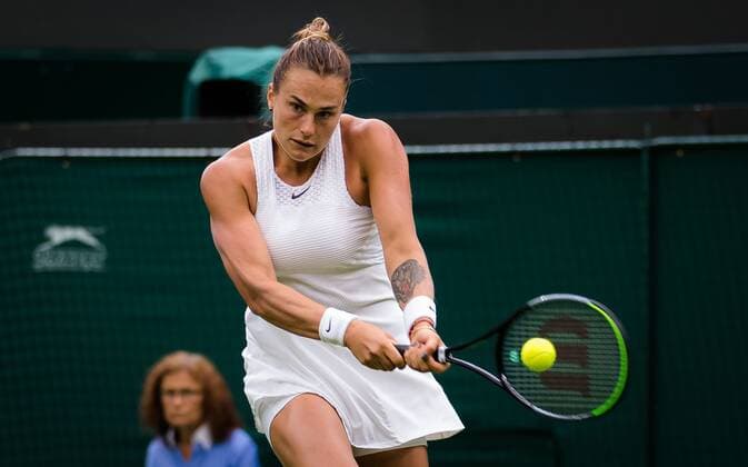 Mandatory Credit: Photo by Rob Prange Shutterstock (12172261r) Aryna Sabalenka of Belarus in acton during the first round of the 2021 Wimbledon Championships Grand Slam tennis tournament Wimbledon Tennis Championships, Day 1, The All England Lawn Tennis and Croquet Club, London, UK - 28 Jun 2021 Wimbledon Tennis Championships, Day 1, The All England Lawn Tennis and Croquet Club, London, UK - 28 Jun 2021  Copyright: xRobxPrange Shutterstockx 12172261r