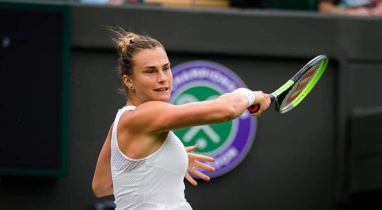 Mandatory Credit: Photo by Rob Prange Shutterstock (12172261k) Aryna Sabalenka of Belarus in acton during the first round of the 2021 Wimbledon Championships Grand Slam tennis tournament Wimbledon Tennis Championships, Day 1, The All England Lawn Tennis and Croquet Club, London, UK - 28 Jun 2021 Wimbledon Tennis Championships, Day 1, The All England Lawn Tennis and Croquet Club, London, UK - 28 Jun 2021  Copyright: xRobxPrange Shutterstockx 12172261k