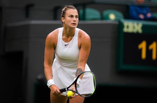 Mandatory Credit: Photo by Rob Prange Shutterstock (12172261c) Aryna Sabalenka of Belarus in acton during the first round of the 2021 Wimbledon Championships Grand Slam tennis tournament Wimbledon Tennis Championships, Day 1, The All England Lawn Tennis and Croquet Club, London, UK - 28 Jun 2021 Wimbledon Tennis Championships, Day 1, The All England Lawn Tennis and Croquet Club, London, UK - 28 Jun 2021  Copyright: xRobxPrange Shutterstockx 12172261c