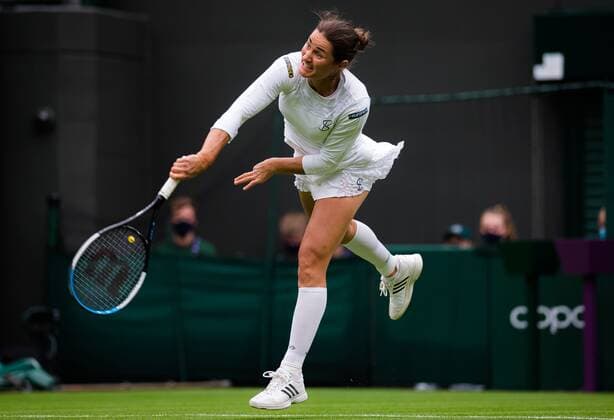 Mandatory Credit: Photo by Rob Prange Shutterstock (12172261j) IMonica Niculescu of Romania in acton during the first round of the 2021 Wimbledon Championships Grand Slam tennis tournament Wimbledon Tennis Championships, Day 1, The All England Lawn Tennis and Croquet Club, London, UK - 28 Jun 2021 Wimbledon Tennis Championships, Day 1, The All England Lawn Tennis and Croquet Club, London, UK - 28 Jun 2021  Copyright: xRobxPrange Shutterstockx 12172261j