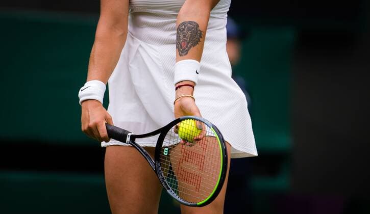 Mandatory Credit: Photo by Rob Prange Shutterstock (12172261b) Aryna Sabalenka of Belarus in acton during the first round of the 2021 Wimbledon Championships Grand Slam tennis tournament Wimbledon Tennis Championships, Day 1, The All England Lawn Tennis and Croquet Club, London, UK - 28 Jun 2021 Wimbledon Tennis Championships, Day 1, The All England Lawn Tennis and Croquet Club, London, UK - 28 Jun 2021  Copyright: xRobxPrange Shutterstockx 12172261b