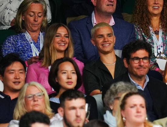 Mandatory Credit: Photo by Javier Garcia BPI Shutterstock (12172248cw) Romeo Beckham and Mia Regan watching the action on Centre Court Wimbledon Tennis Championships, Day 1, The All England Lawn Tennis and Croquet Club, London, UK - 28 Jun 2021 Wimbledon Tennis Championships, Day 1, The All England Lawn Tennis and Croquet Club, London, UK - 28 Jun 2021  Copyright: xJavierxGarcia BPI Shutterstockx 12172248cw