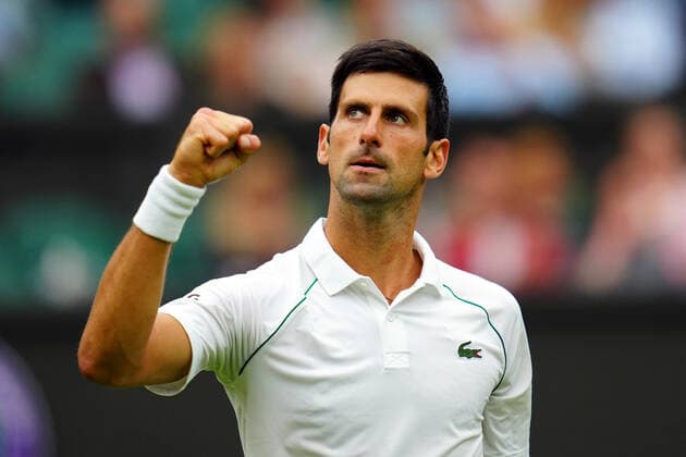 Mandatory Credit: Photo by Javier Garcia BPI Shutterstock (12172248ey) Novak Djokovic celebrates breaking serve to go 4-1 ahead in the fourth set Wimbledon Tennis Championships, Day 1, The All England Lawn Tennis and Croquet Club, London, UK - 28 Jun 2021 Wimbledon Tennis Championships, Day 1, The All England Lawn Tennis and Croquet Club, London, UK - 28 Jun 2021  Copyright: xJavierxGarcia BPI Shutterstockx 12172248ey