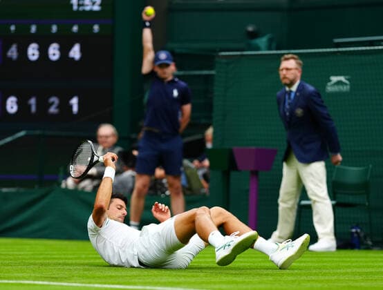 Mandatory Credit: Photo by Javier Garcia BPI Shutterstock (12172248fr) Novak Djokovic during his first round match Wimbledon Tennis Championships, Day 1, The All England Lawn Tennis and Croquet Club, London, UK - 28 Jun 2021 Wimbledon Tennis Championships, Day 1, The All England Lawn Tennis and Croquet Club, London, UK - 28 Jun 2021  Copyright: xJavierxGarcia BPI Shutterstockx 12172248fr