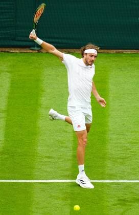 Mandatory Credit: Photo by Javier Garcia BPI Shutterstock (12172248hy) Stefanos Tsitsipas during his first round match Wimbledon Tennis Championships, Day 1, The All England Lawn Tennis and Croquet Club, London, UK - 28 Jun 2021 Wimbledon Tennis Championships, Day 1, The All England Lawn Tennis and Croquet Club, London, UK - 28 Jun 2021  Copyright: xJavierxGarcia BPI Shutterstockx 12172248hy