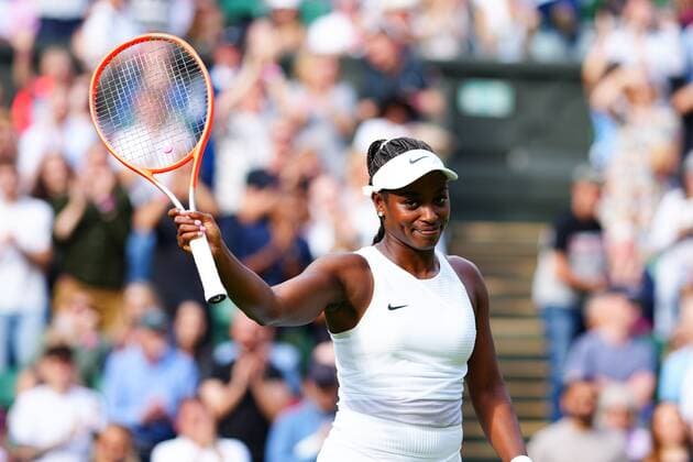 Mandatory Credit: Photo by Javier Garcia BPI Shutterstock (12172248lv) Sloane Stephens celebrating victory in her first round match Wimbledon Tennis Championships, Day 1, The All England Lawn Tennis and Croquet Club, London, UK - 28 Jun 2021 Wimbledon Tennis Championships, Day 1, The All England Lawn Tennis and Croquet Club, London, UK - 28 Jun 2021  Copyright: xJavierxGarcia BPI Shutterstockx 12172248lv