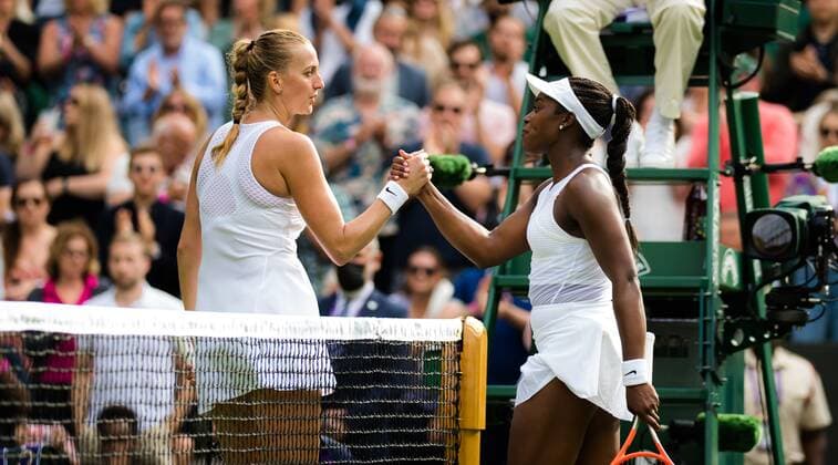 Mandatory Credit: Photo by Rob Prange Shutterstock (12172261au) Petra Kvitova of the Czech Republic & Sloane Stephens of the United States in action during the first round of the 2021 Wimbledon Championships Grand Slam tennis tournament Wimbledon Tennis Championships, Day 1, The All England Lawn Tennis and Croquet Club, London, UK - 28 Jun 2021 Wimbledon Tennis Championships, Day 1, The All England Lawn Tennis and Croquet Club, London, UK - 28 Jun 2021  Copyright: xRobxPrange Shutterstockx 12172261au