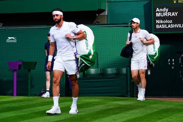 Mandatory Credit: Photo by Javier Garcia BPI Shutterstock (12172248nd) Andy Murray and Nikoloz Basilashvili walk on to Centre Court Wimbledon Tennis Championships, Day 1, The All England Lawn Tennis and Croquet Club, London, UK - 28 Jun 2021 Wimbledon Tennis Championships, Day 1, The All England Lawn Tennis and Croquet Club, London, UK - 28 Jun 2021  Copyright: xJavierxGarcia BPI Shutterstockx 12172248nd