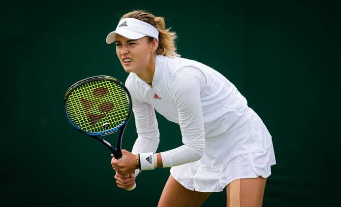 Mandatory Credit: Photo by Rob Prange Shutterstock (12172261br) Anna Kalinskaya of Russia in action during the first round of the 2021 Wimbledon Championships Grand Slam tennis tournament Wimbledon Tennis Championships, Day 1, The All England Lawn Tennis and Croquet Club, London, UK - 28 Jun 2021 Wimbledon Tennis Championships, Day 1, The All England Lawn Tennis and Croquet Club, London, UK - 28 Jun 2021  Copyright: xRobxPrange Shutterstockx 12172261br