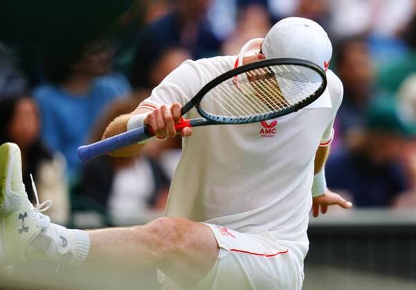Mandatory Credit: Photo by Javier Garcia BPI Shutterstock (12172248pp) Andy Murray kicks out at the grass during his first round match Wimbledon Tennis Championships, Day 1, The All England Lawn Tennis and Croquet Club, London, UK - 28 Jun 2021 Wimbledon Tennis Championships, Day 1, The All England Lawn Tennis and Croquet Club, London, UK - 28 Jun 2021  Copyright: xJavierxGarcia BPI Shutterstockx 12172248pp