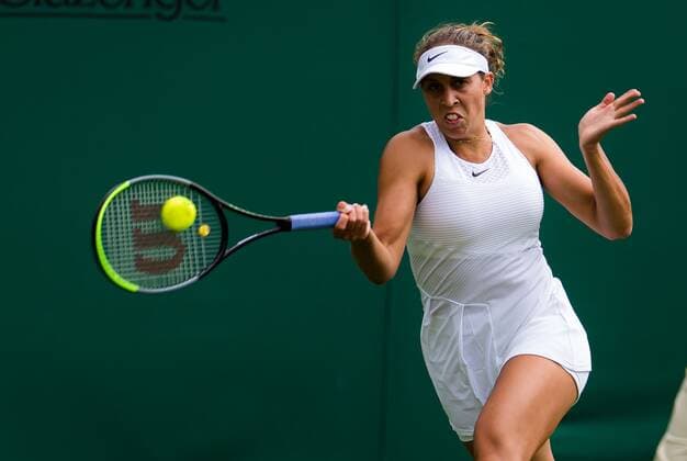Mandatory Credit: Photo by Rob Prange Shutterstock (12172261ca) Madison Keys of the United States in action during the first round of the 2021 Wimbledon Championships Grand Slam tennis tournament Wimbledon Tennis Championships, Day 1, The All England Lawn Tennis and Croquet Club, London, UK - 28 Jun 2021 Wimbledon Tennis Championships, Day 1, The All England Lawn Tennis and Croquet Club, London, UK - 28 Jun 2021  Copyright: xRobxPrange Shutterstockx 12172261ca