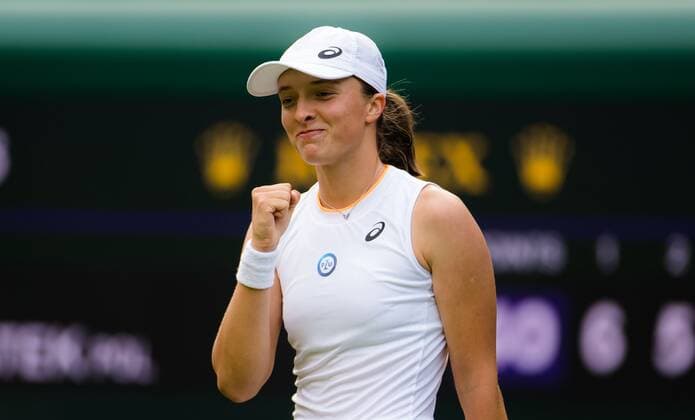 Mandatory Credit: Photo by Rob Prange Shutterstock (12172261cw) Iga Swiatek of Poland in action during the first round of the 2021 Wimbledon Championships Grand Slam tennis tournament Wimbledon Tennis Championships, Day 1, The All England Lawn Tennis and Croquet Club, London, UK - 28 Jun 2021 Wimbledon Tennis Championships, Day 1, The All England Lawn Tennis and Croquet Club, London, UK - 28 Jun 2021  Copyright: xRobxPrange Shutterstockx 12172261cw