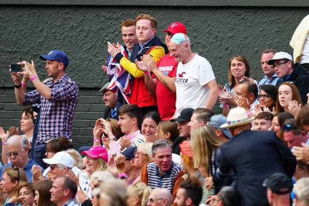 Mandatory Credit: Photo by Javier Garcia BPI Shutterstock (12172248qv) Spectators on Centre Court Wimbledon Tennis Championships, Day 1, The All England Lawn Tennis and Croquet Club, London, UK - 28 Jun 2021 Wimbledon Tennis Championships, Day 1, The All England Lawn Tennis and Croquet Club, London, UK - 28 Jun 2021  Copyright: xJavierxGarcia BPI Shutterstockx 12172248qv
