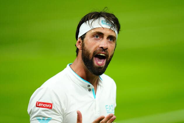 Mandatory Credit: Photo by Javier Garcia BPI Shutterstock (12172248tx) Nikoloz Basilashvili reacts during his first round match Wimbledon Tennis Championships, Day 1, The All England Lawn Tennis and Croquet Club, London, UK - 28 Jun 2021 Wimbledon Tennis Championships, Day 1, The All England Lawn Tennis and Croquet Club, London, UK - 28 Jun 2021  Copyright: xJavierxGarcia BPI Shutterstockx 12172248tx