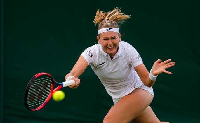 Mandatory Credit: Photo by Rob Prange Shutterstock (12172261dl) Marie Bouzkova of the Czech Republic in action during the first round of the 2021 Wimbledon Championships Grand Slam tennis tournament Wimbledon Tennis Championships, Day 1, The All England Lawn Tennis and Croquet Club, London, UK - 28 Jun 2021 Wimbledon Tennis Championships, Day 1, The All England Lawn Tennis and Croquet Club, London, UK - 28 Jun 2021  Copyright: xRobxPrange Shutterstockx 12172261dl