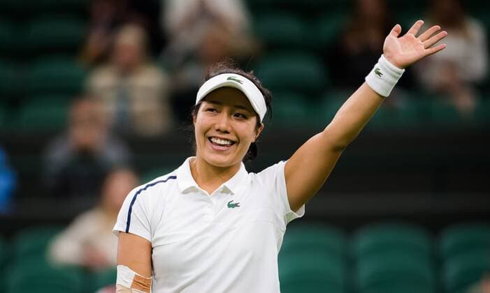 Mandatory Credit: Photo by Rob Prange Shutterstock (12172261es) Kristie Ahn of the United States in action during the first round of the 2021 Wimbledon Championships Grand Slam tennis tournament Wimbledon Tennis Championships, Day 1, The All England Lawn Tennis and Croquet Club, London, UK - 28 Jun 2021 Wimbledon Tennis Championships, Day 1, The All England Lawn Tennis and Croquet Club, London, UK - 28 Jun 2021  Copyright: xRobxPrange Shutterstockx 12172261es