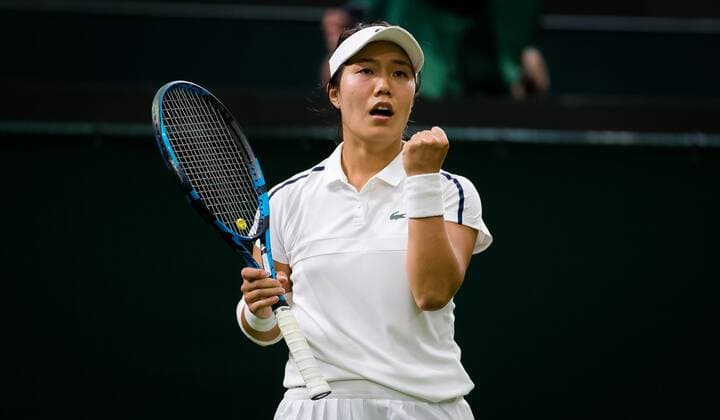 Mandatory Credit: Photo by Rob Prange Shutterstock (12172261ef) Kristie Ahn of the United States in action during the first round of the 2021 Wimbledon Championships Grand Slam tennis tournament Wimbledon Tennis Championships, Day 1, The All England Lawn Tennis and Croquet Club, London, UK - 28 Jun 2021 Wimbledon Tennis Championships, Day 1, The All England Lawn Tennis and Croquet Club, London, UK - 28 Jun 2021  Copyright: xRobxPrange Shutterstockx 12172261ef